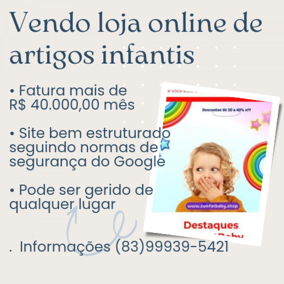 Vendo loja online de artigos infantis bombando