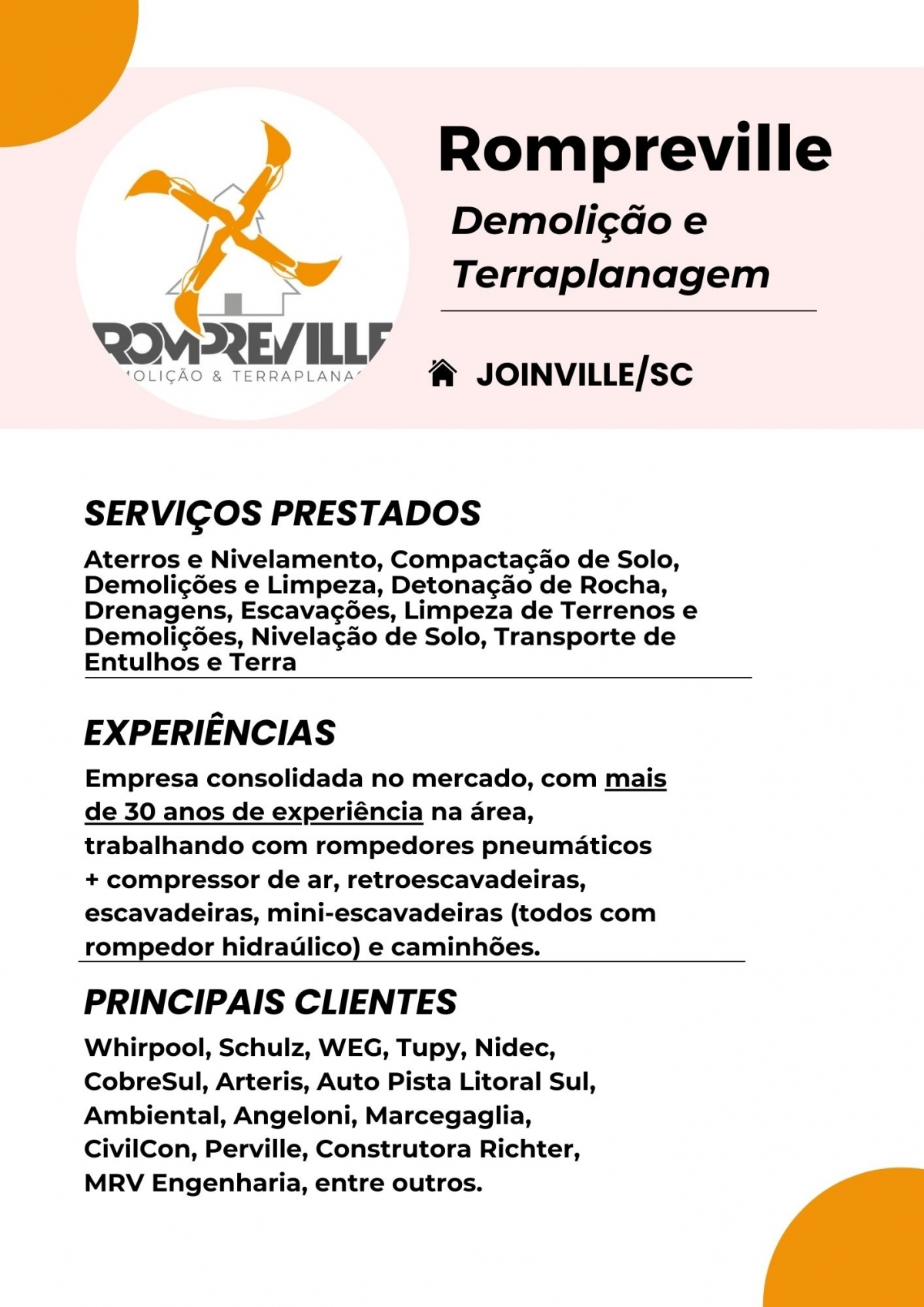 Empresa de Demolição e Terraplenagem à venda em Joinville/SC