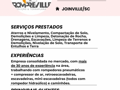 Empresa de Demolição e Terraplenagem à venda em Joinville/SC