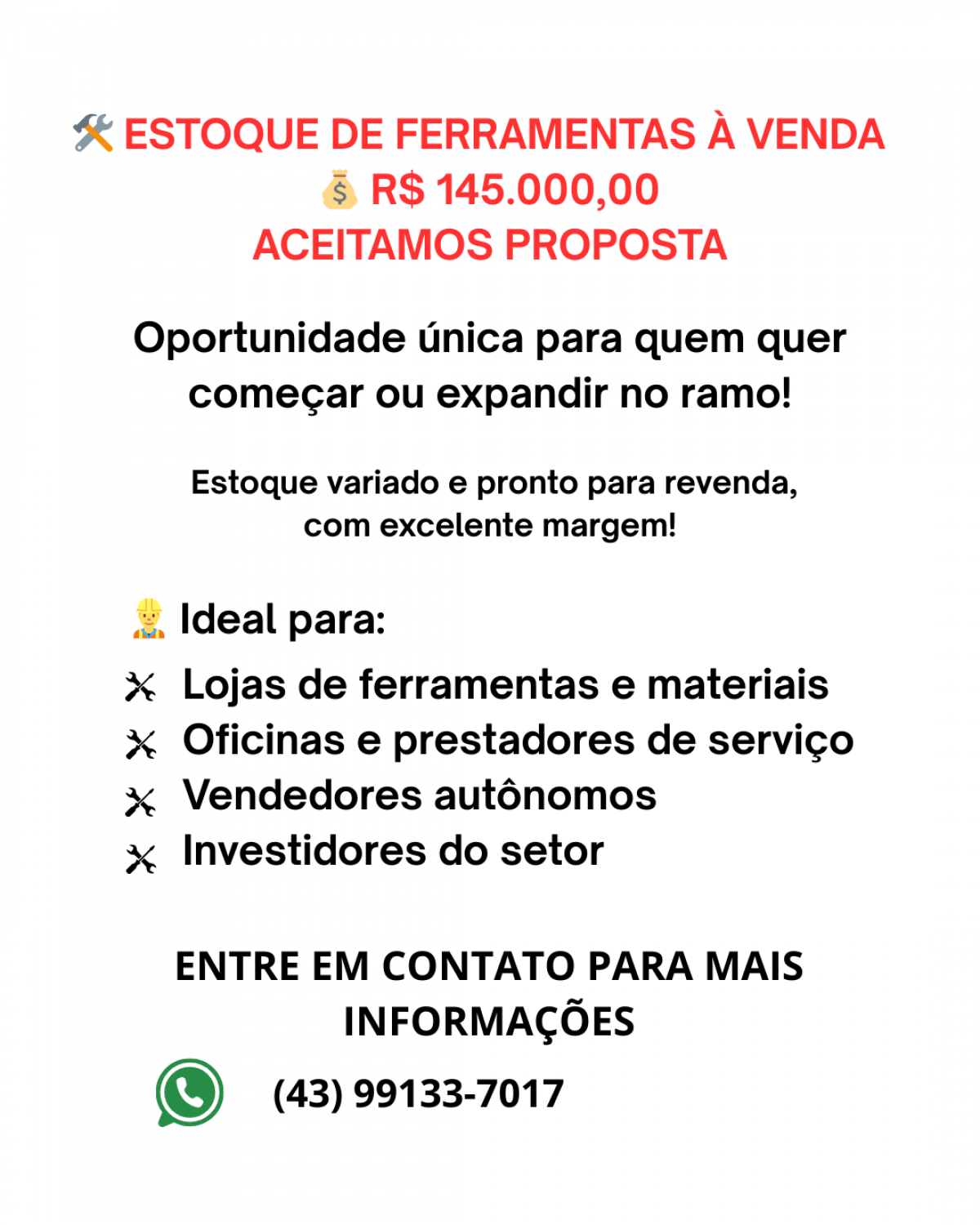 Vendo Atacado para lojas Materiais construção. Leva a carteira de clientes Junto