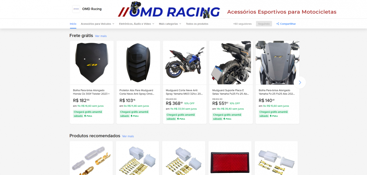 E-commerce OMD RACING - 12 anos de Mercado Livre e Produtos Exclusivos