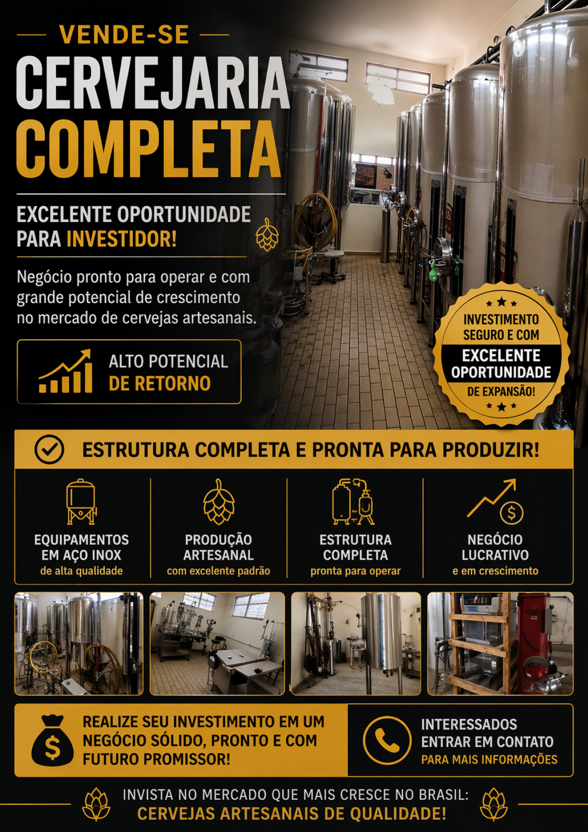 Cervejaria à venda, pronta para operar