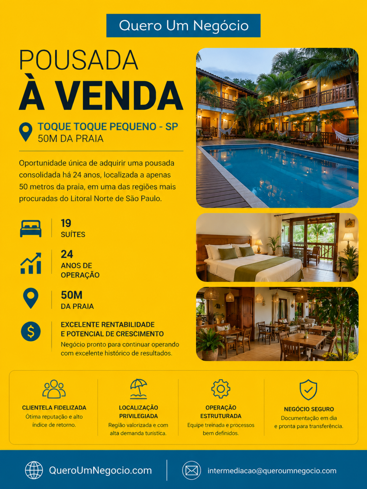 POUSADA À VENDA EM TOQUE TOQUE PEQUENO | 19 SUÍTES | 50M DA PRAIA | 24 ANOS DE OPERAÇÃO.