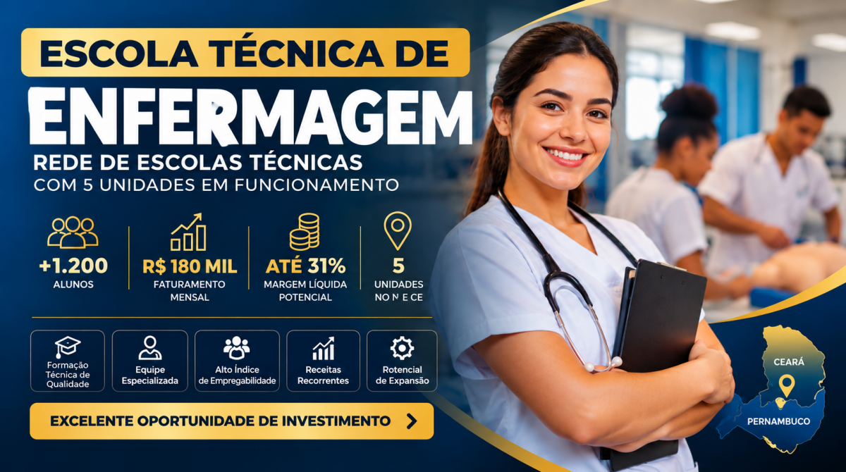 Escolas Técnicas de Enfermagem à Venda – 5 Unidades em PE e CE | Mais de 1.200 Alunos