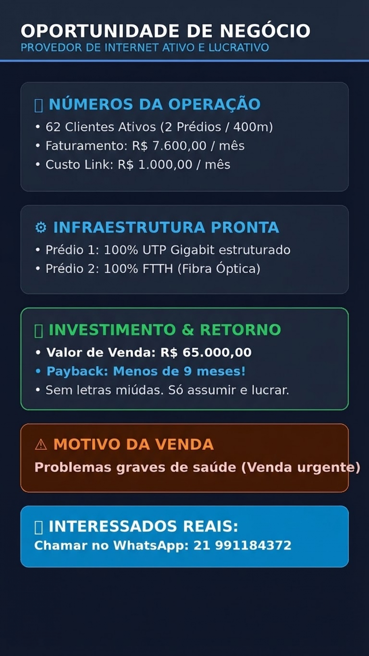 Vendo pequeno provedor vertical predial 